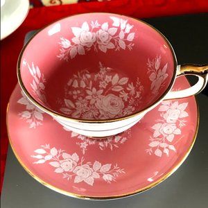 Vintage Dusty Rose Pink Floral Teacup w/ matching saucer